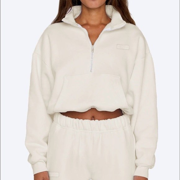 SET Active Tops - SET Active Half Zip Crop Sweatshirt in Blanc white Sweater